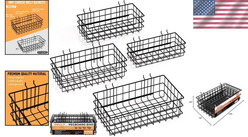Adjustable Pegboard Baskets Set - 4 Sizes for Ultimate Storage Flexibility