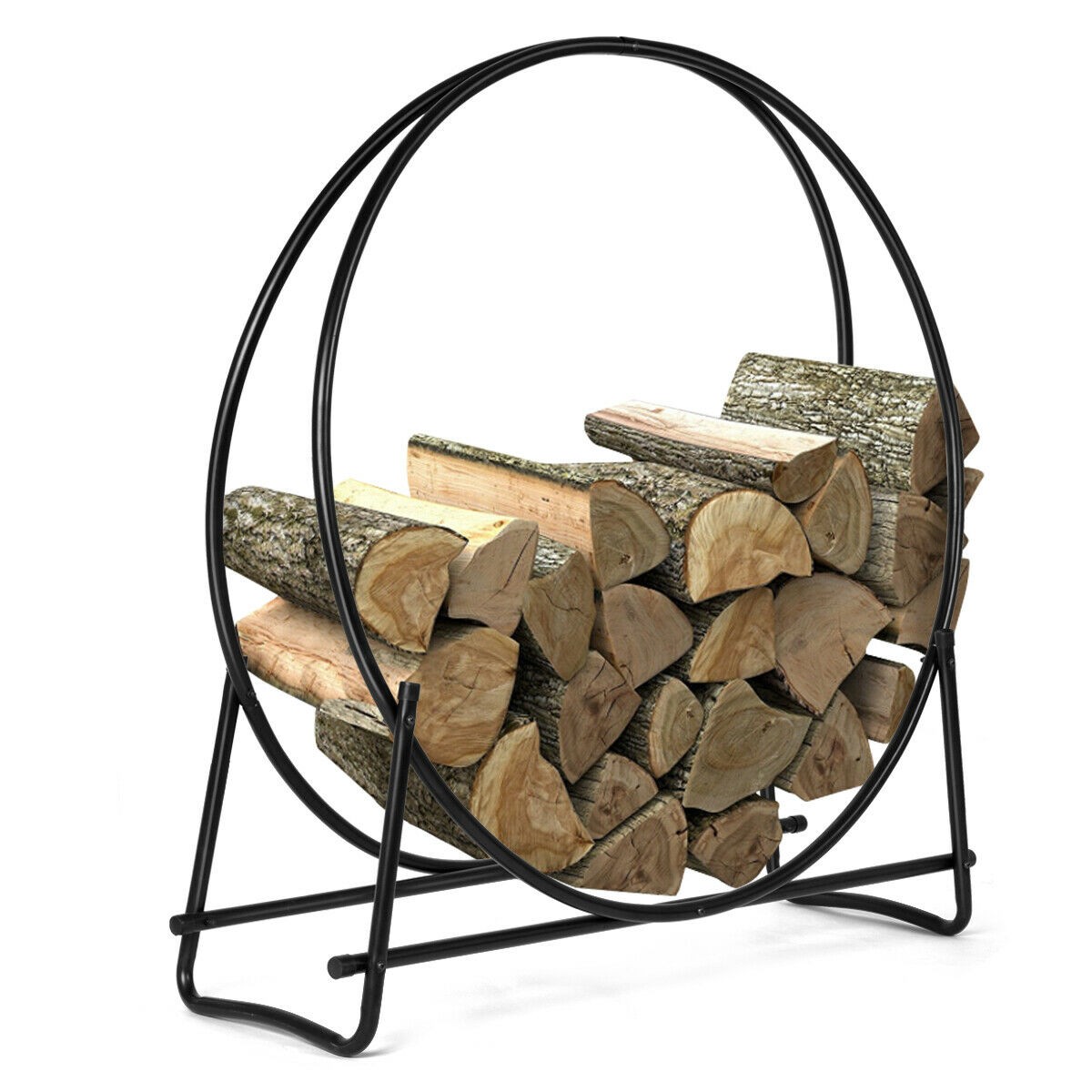 40-Inch Tubular Steel Log Hoop Firewood Storage Rack Holder Round Display New