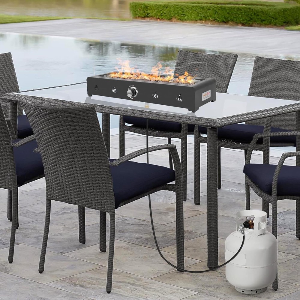 28'' Tabletop Fire Pit Table, Propane Gas Firepit Bottom Mounted for Table wi...
