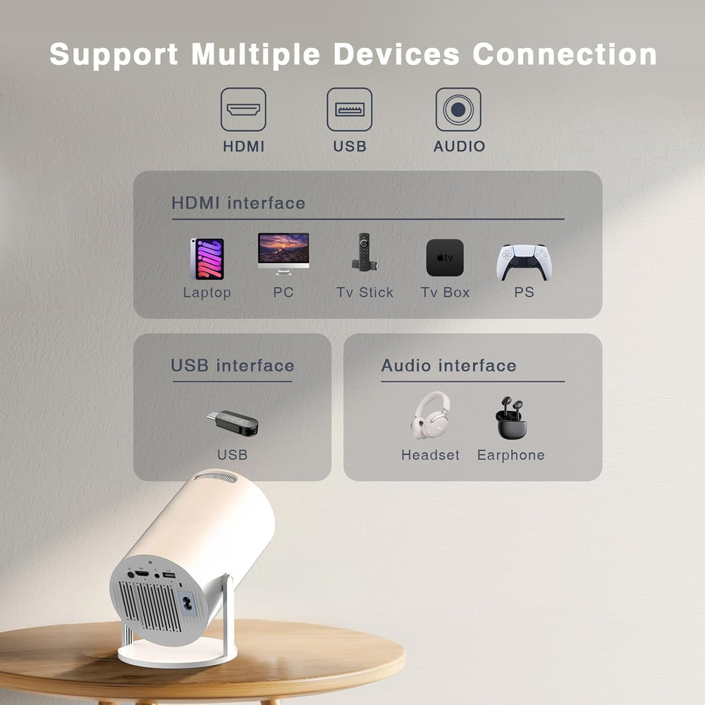 [Electronic Focus with Short Throw] Mini Projector with Wifi 6 and Bluetooth, A
