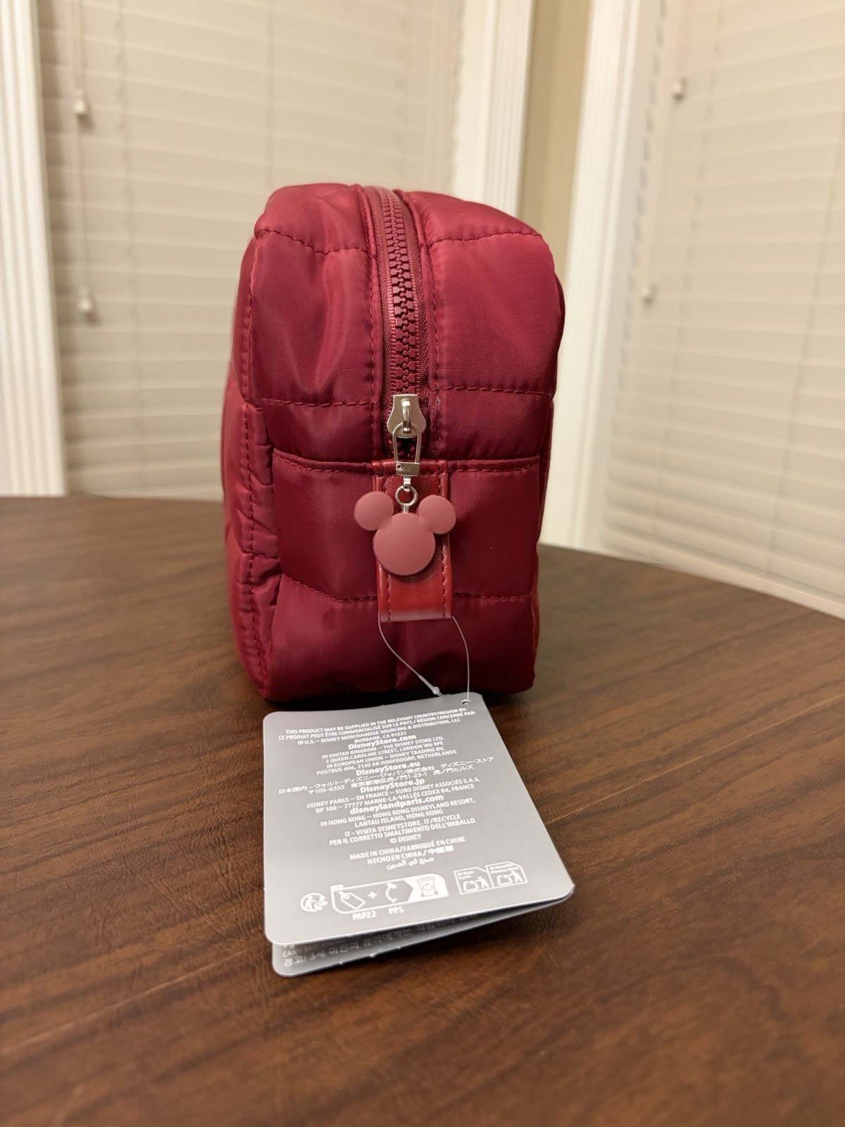 Disney Mickey Mouse Quilted Cosmetic Travel Makeup Bag Organizer Zipper Plum