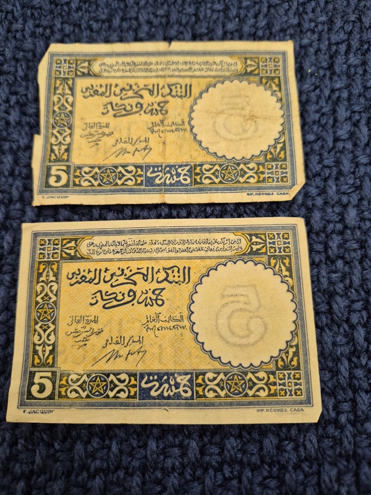 Morocco 5 Francs 1943. Two Notes