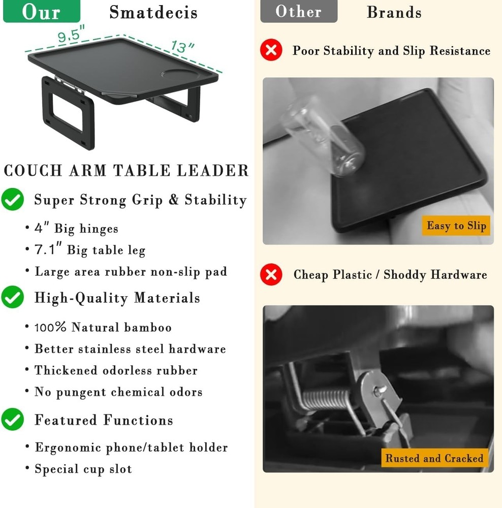 Elegant Bamboo Couch Arm Tray Table - Multi-Functional & Adjustable Design