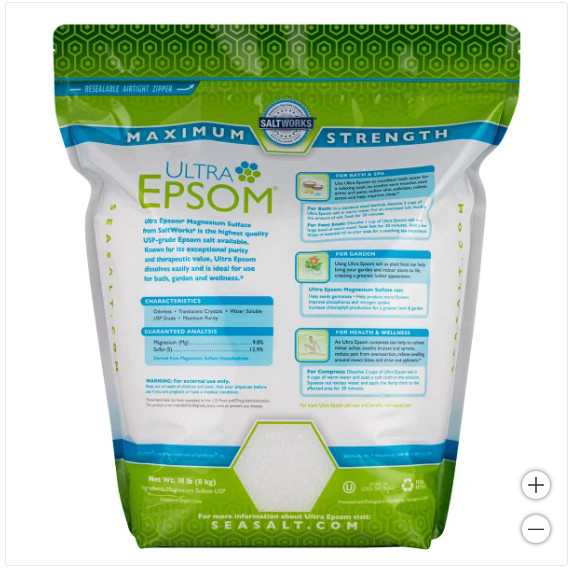 Saltworks Premium Ultra Epsom Bath Salt 18 lb - Unscented Medium Grain USP Grade