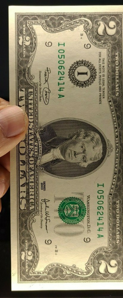 2003 $2 shift Error note Uncirculated condition, I 05062414 A, Actually 3 errors