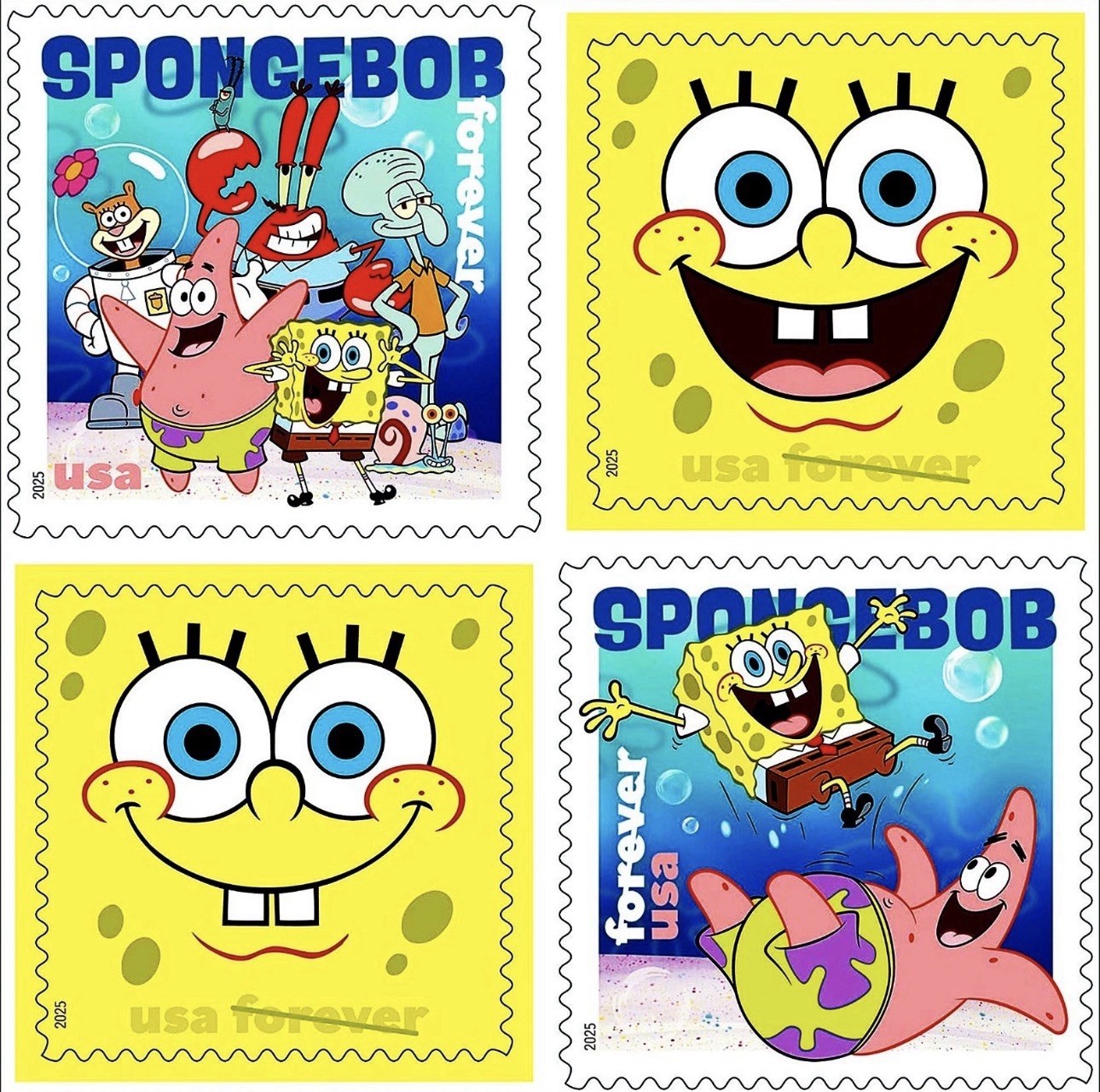 2025 USPS SHEET OF 16 FIRST CLASS LETTER STAMPS SPONGEBOB SQUAREPANTS 78¢