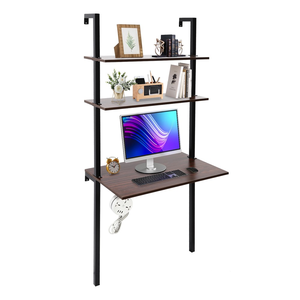 Wall Mount Writing Table Space-saving Desk With Storage Bookshelf Floating Shelf