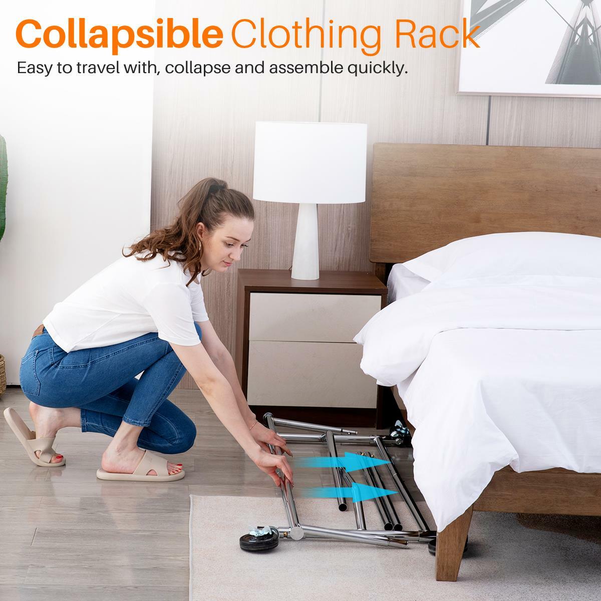 250lbs Heavy Duty Commercial Clothing Garment Rack Rolling Collapsible Chrome US