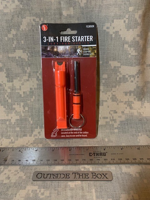 3-in-1 Fire Starter Ferro Rod Striker Whistle Key Ring Tool