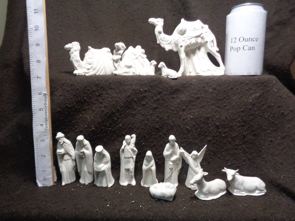 C416 - 15 Piece Ceramic Bisque SMALL Riverview Nativity Set - Ready to Paint