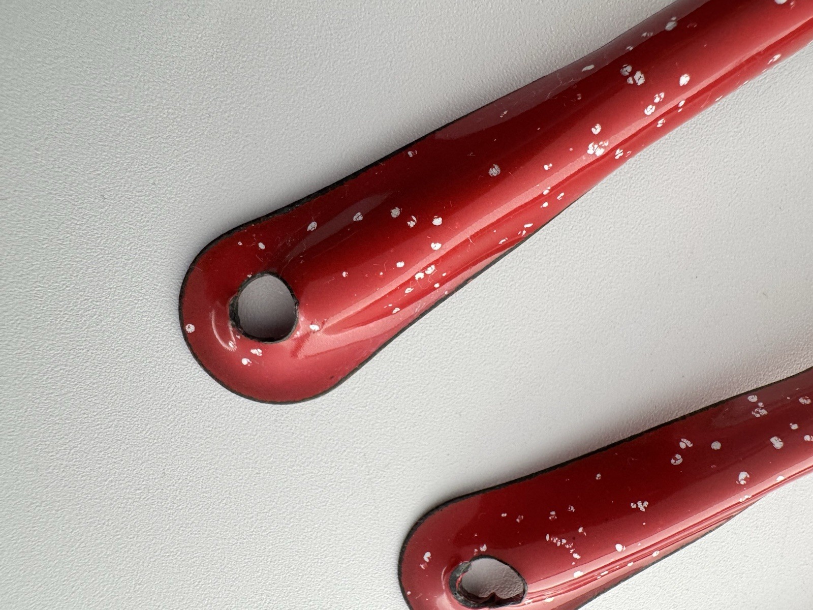 RED Speckle 6" SPOONS 3 pc Lot Vintage Enamel Metal Enamelware Camping Speckled