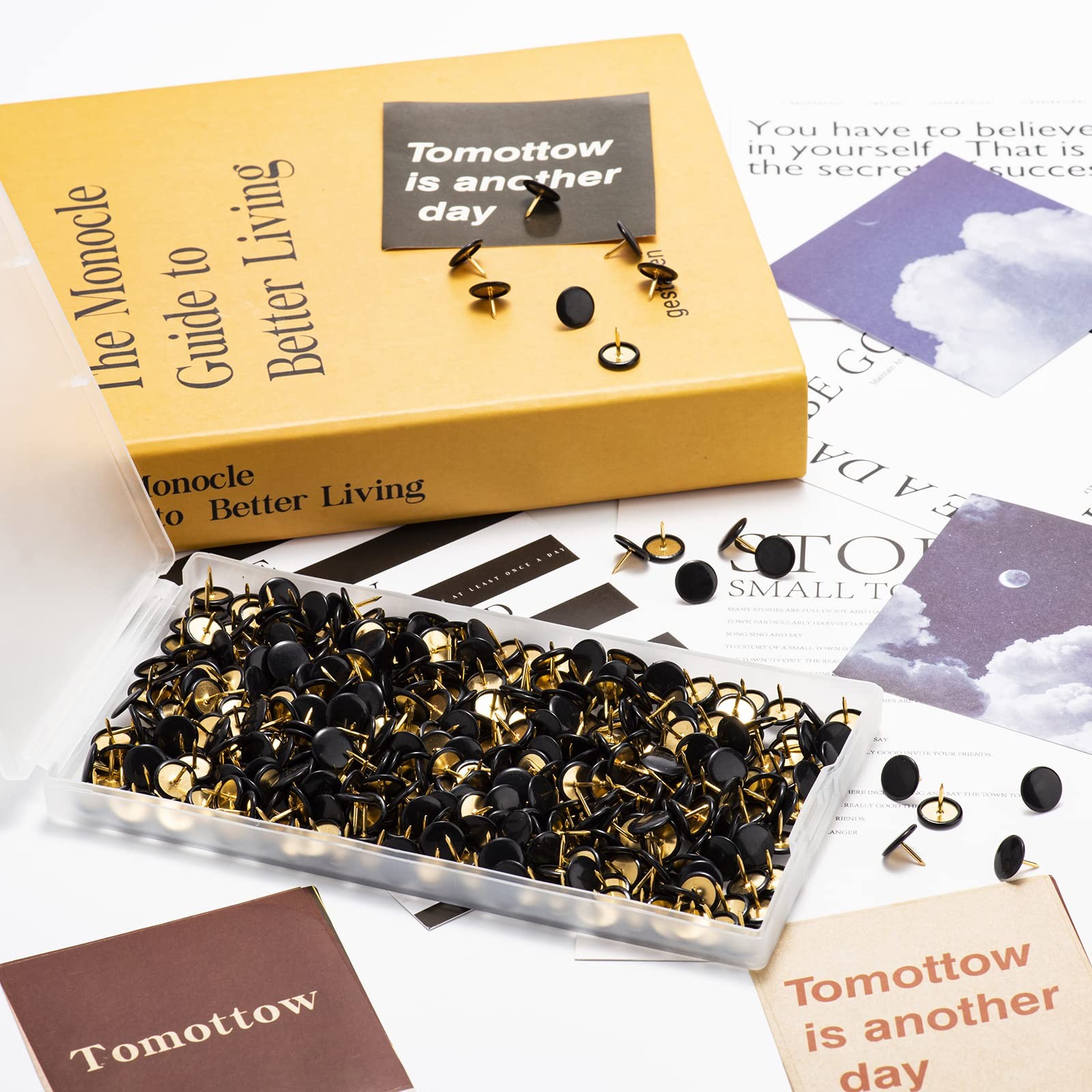 HongyiTime 400 PCS Push Pins, Thumb Tacks, Wall Tacks Flat Push Pins, Thumbt...