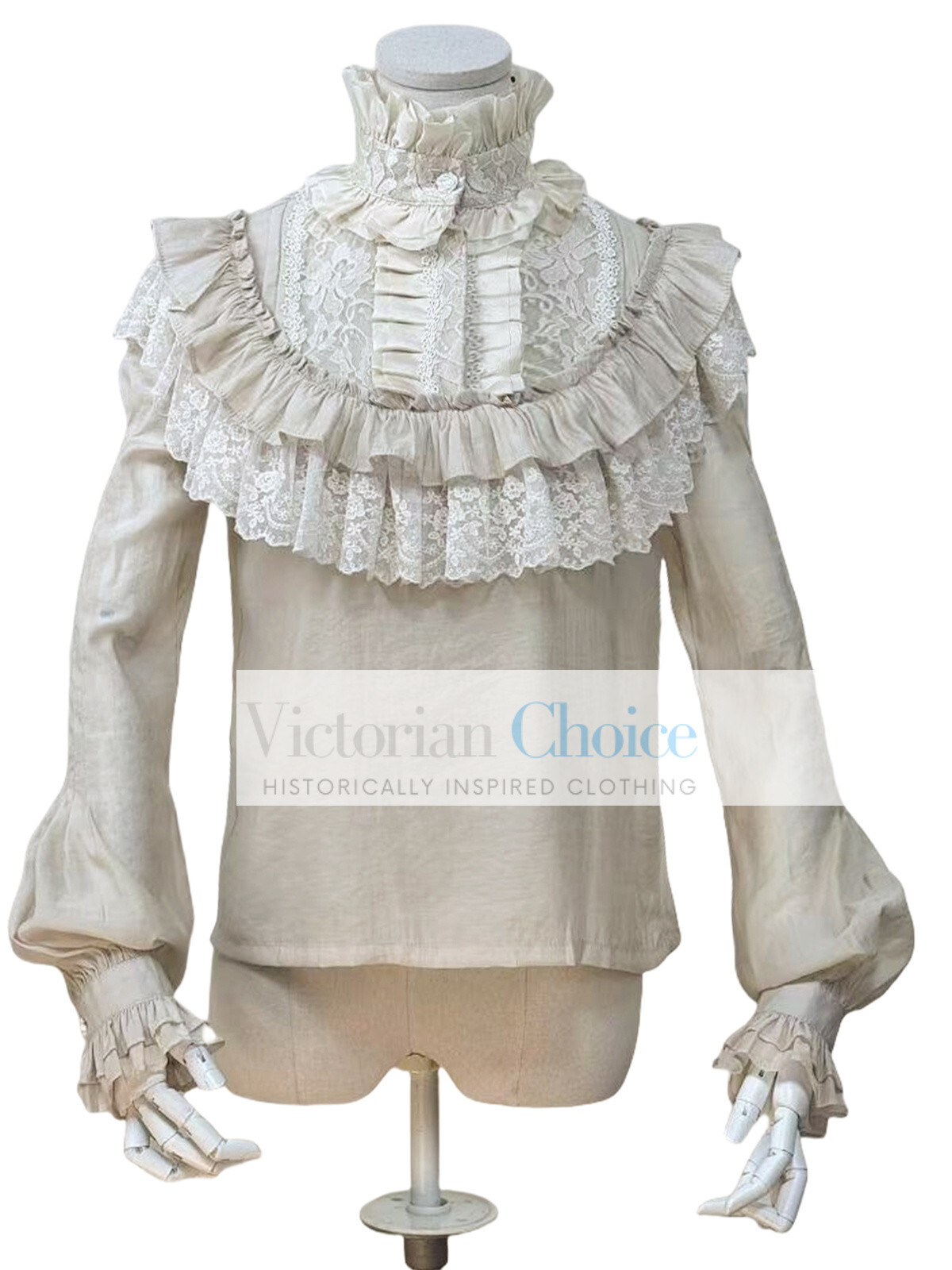 Victorian Edwardian Romantic Vintage High Collar Blouse Shirt Steampunk Top B008