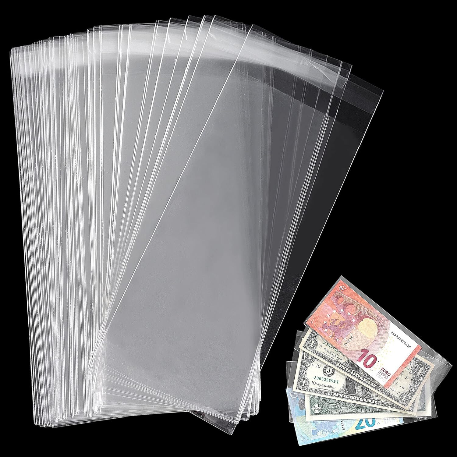 100 PCS Currency Sleeves Paper Money Bill Holder Banknote Storage Protector Case
