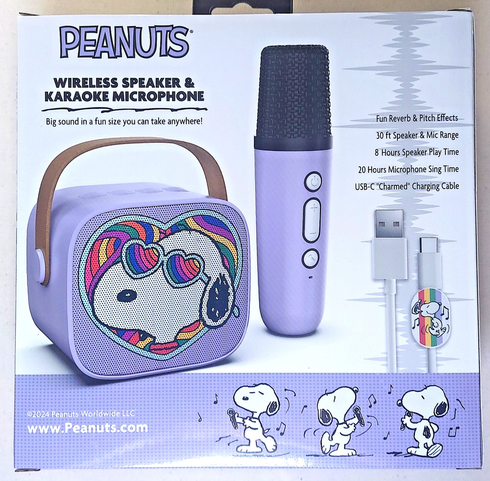 New Peanuts Snoopy Wireless Bluetooth Karaoke Microphone Speaker Set Portable