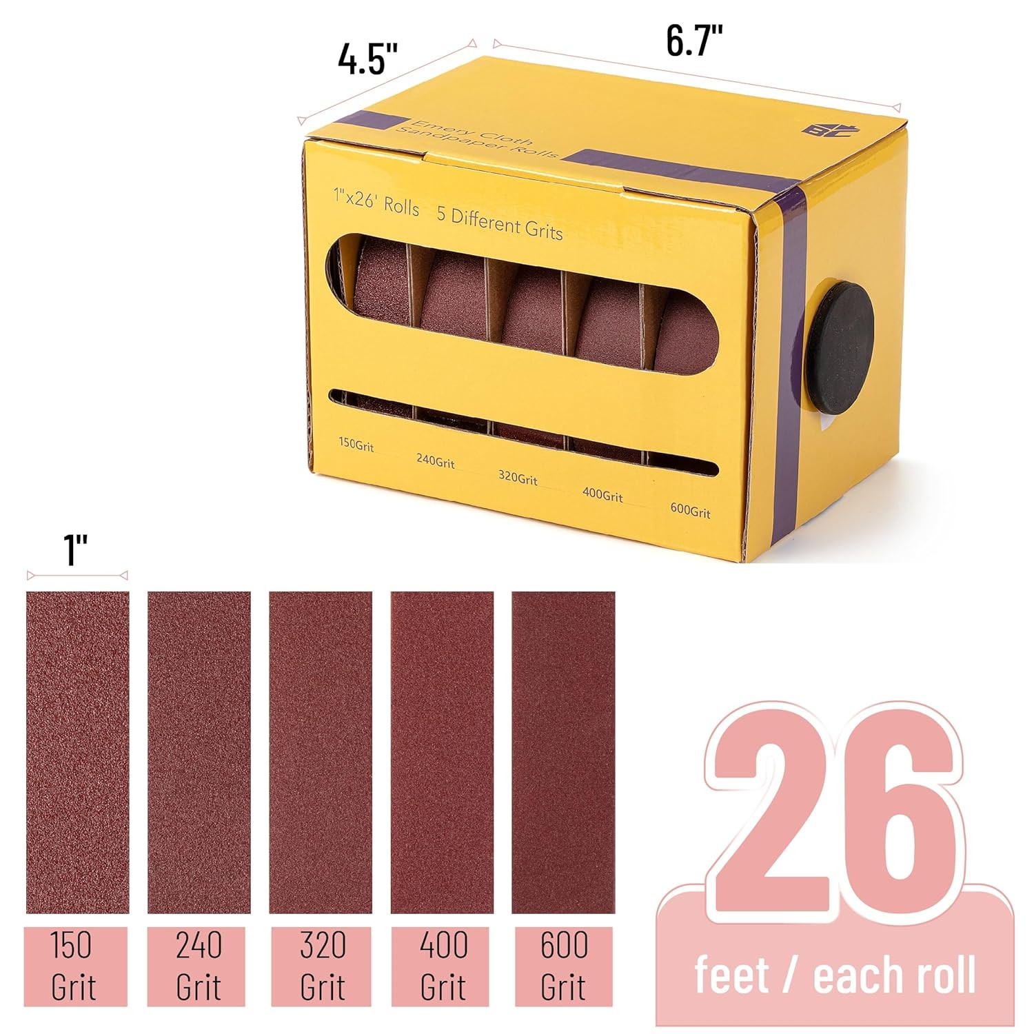 Emery Cloth Roll 1" x 26 Ft 150/240/320/400/600 Grit Abrasive Sandpaper Roll