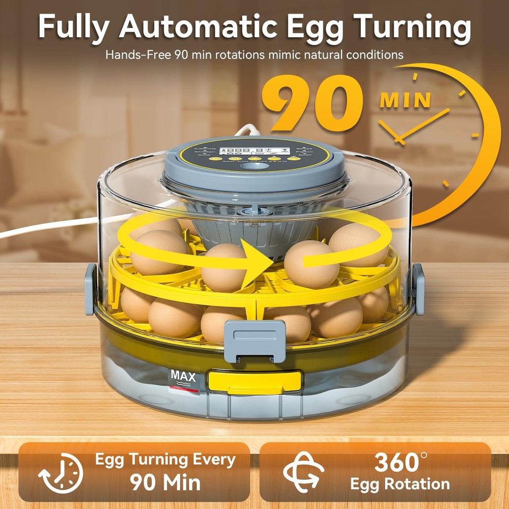 18 Egg Incubator Hatching Auto Turner Temp Humidity Control 360 View Black
