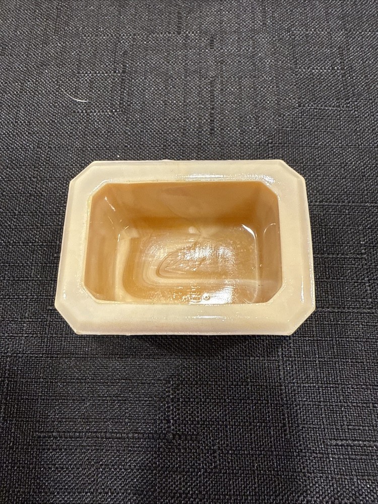 Vintage Rectangular Open Salt Dip Signed E.E. With Beveled Corner Golden Agate