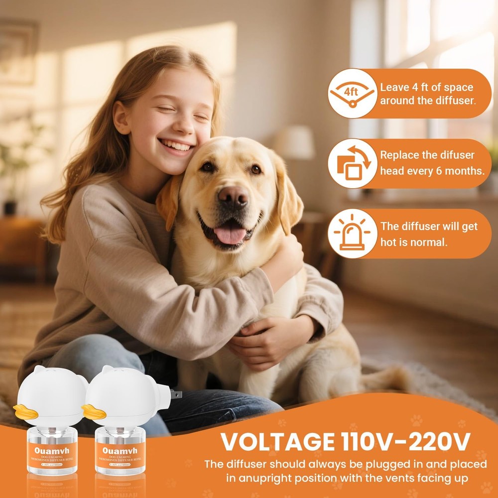 Ouamvh Dog Calming Diffuser, 4 in 1 Puppy 2 Diffuser 2 Refill, Orange