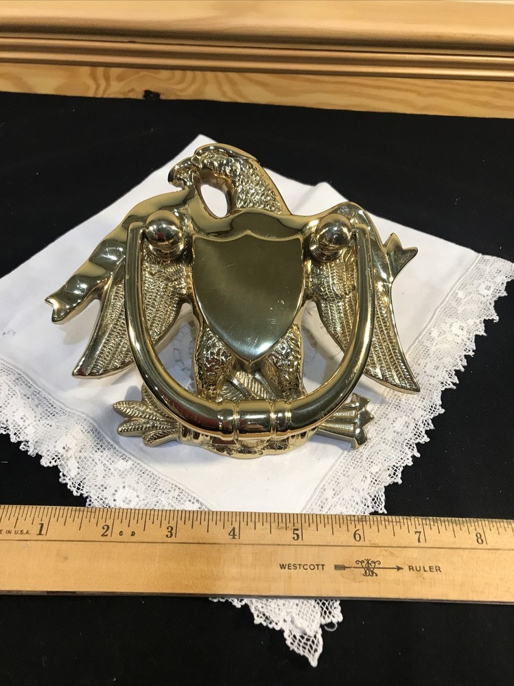 Vintage Solid Brass Eagle Shield Door Knocker Large Heavy 7" Wide 2 lbs
