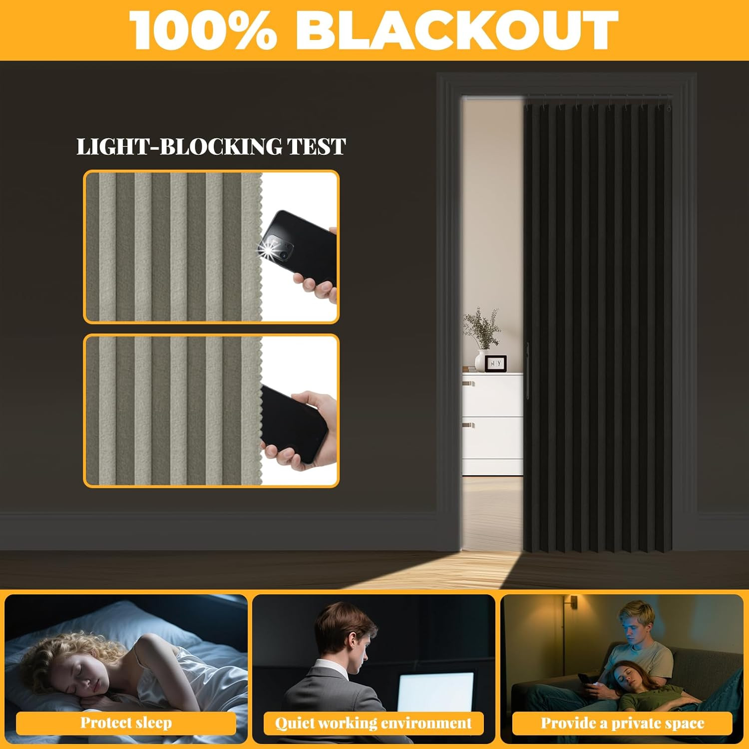 100% Blackout Accordion Door Magnetic Door Curtain Folding Closet Doors C