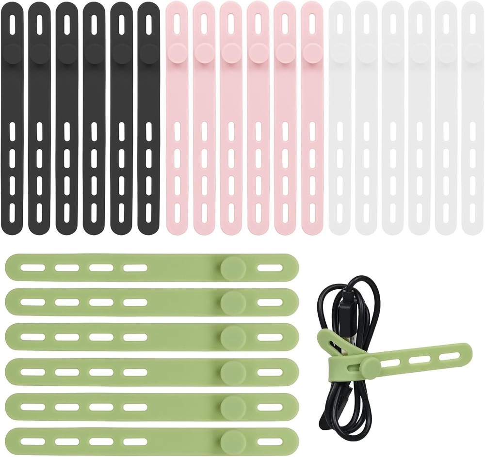 Donruby 24Pcs Silicone Cable Ties - Reusable & Washable with Locking Buckle