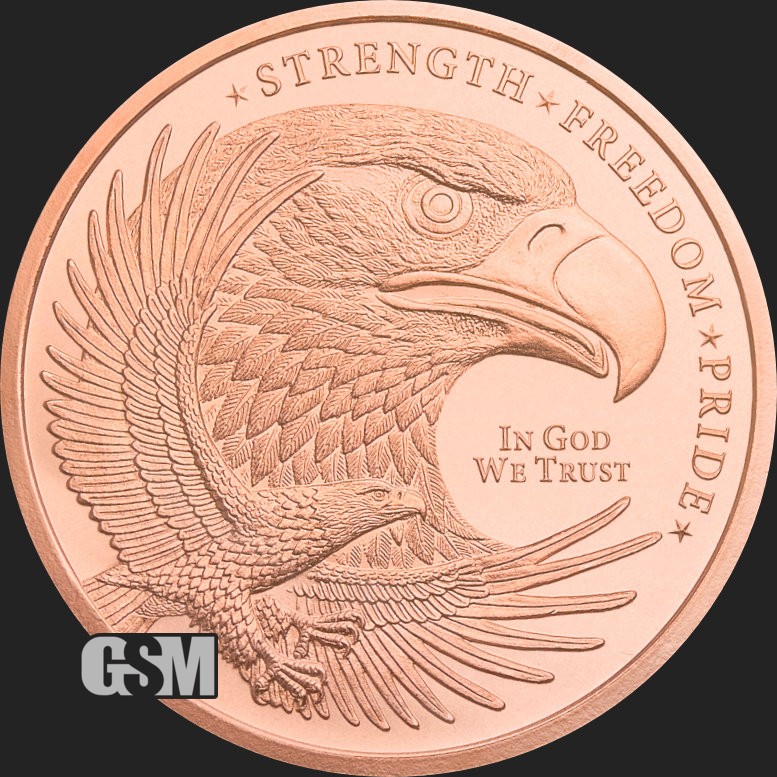 1 Oz. Solid .999 Fine Copper Round - Eagle / Flag - Golden State Mint