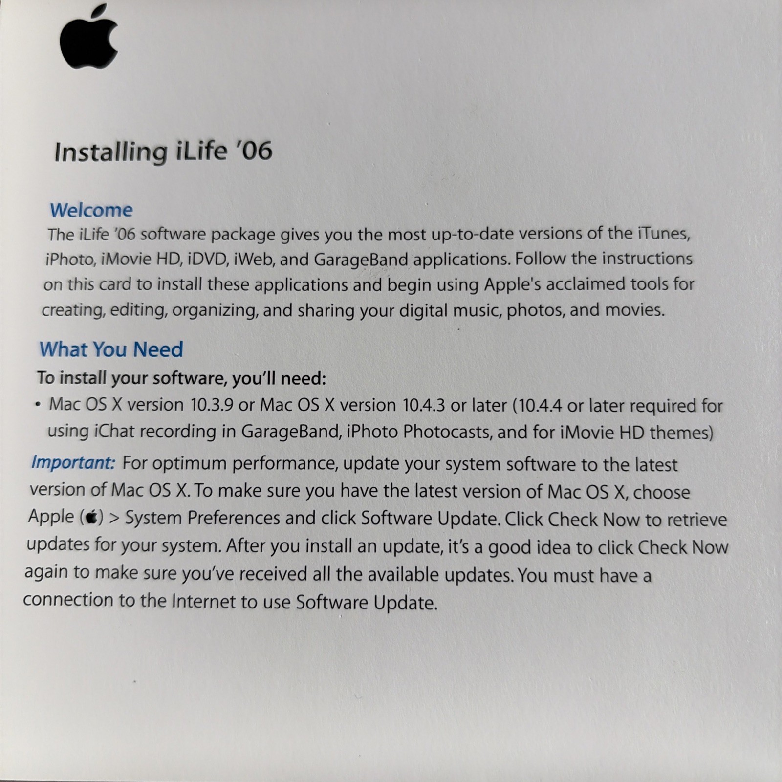 iLife 06 Apple Mac Music Photo Movies Blogs Computer Software