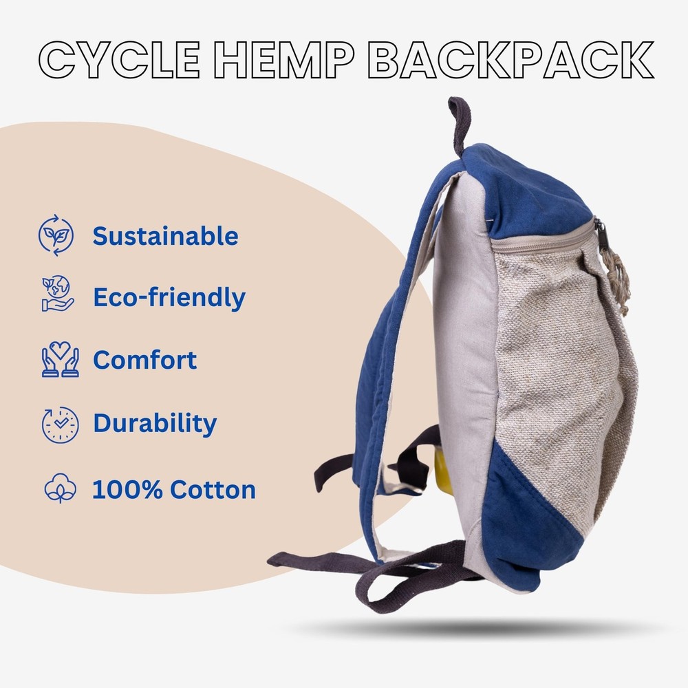 Handcrafted Hemp Backpack, Blue – Spacious & Durable Backpack with Cotton
