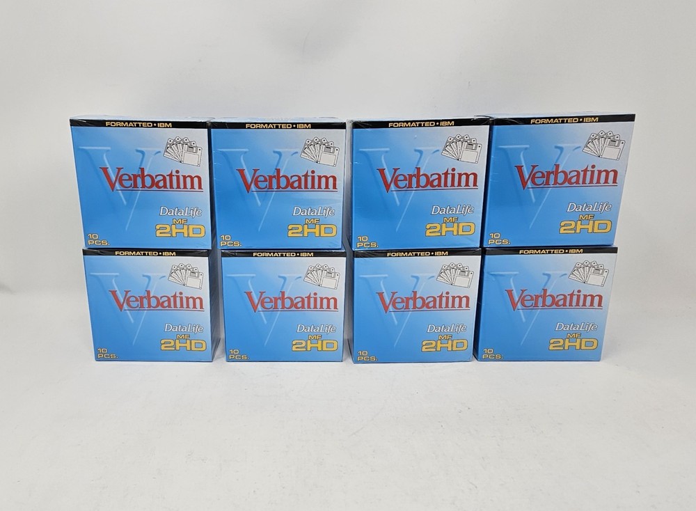 8 Boxes Lot 3.5" Floppy Disk Verbatim, 2HD  Never Opened Sealed (80 TOTAL DISK)