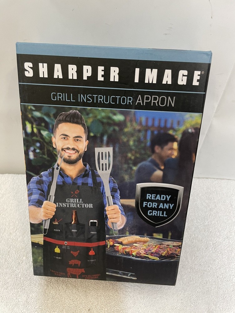 Sharper Image Backyard BBQ Barbecue Chef Black Grill Instructor Apron