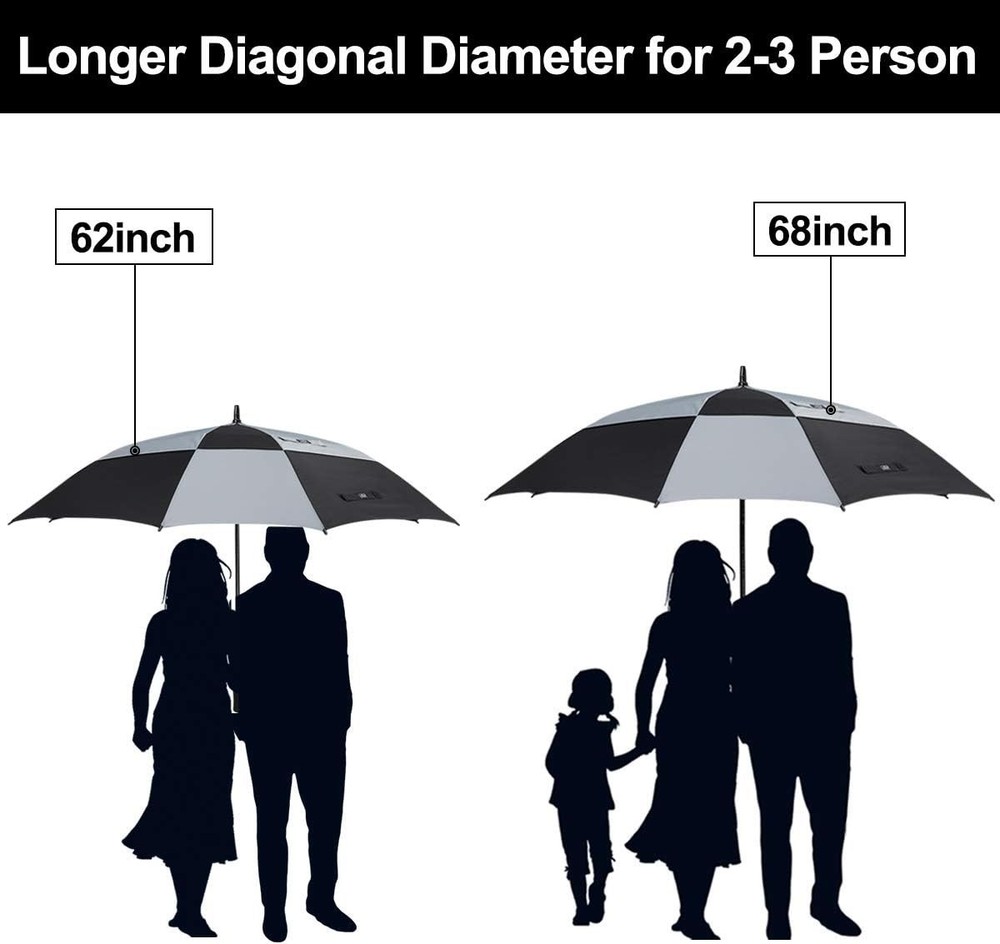Extra Large Golf Umbrella 62/68 inch Square Vented Windproof Auto Open Double...