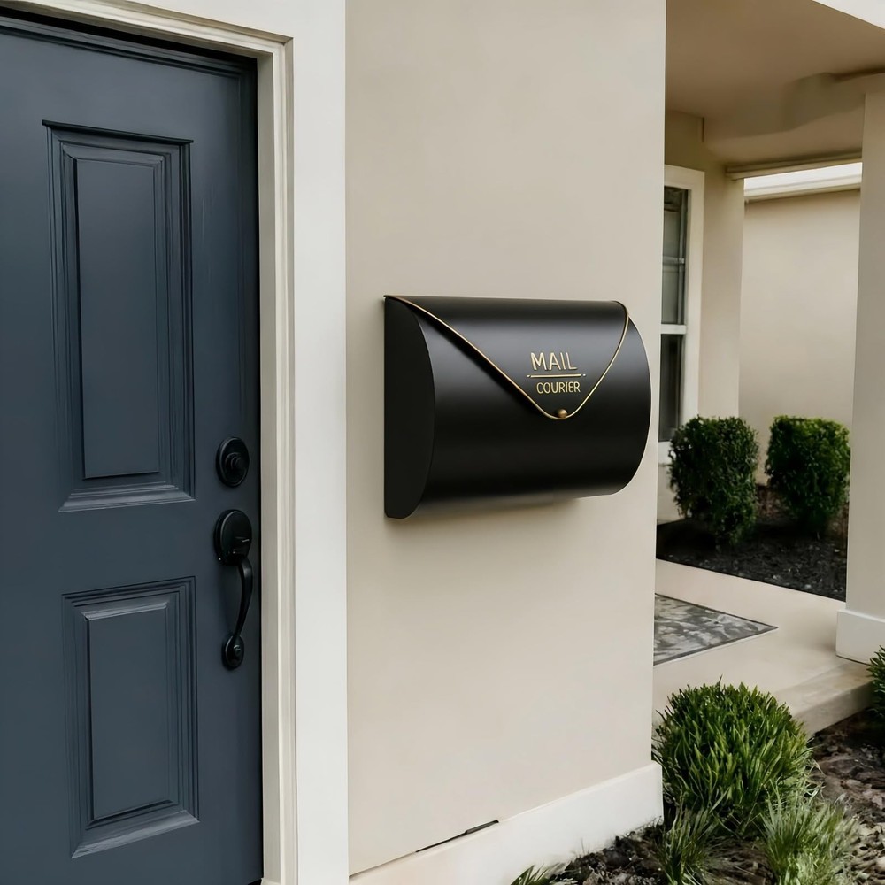 Black Wall Mount Mailbox for Outside,Waterproof Metal Mailboxes with Rust-Pro...