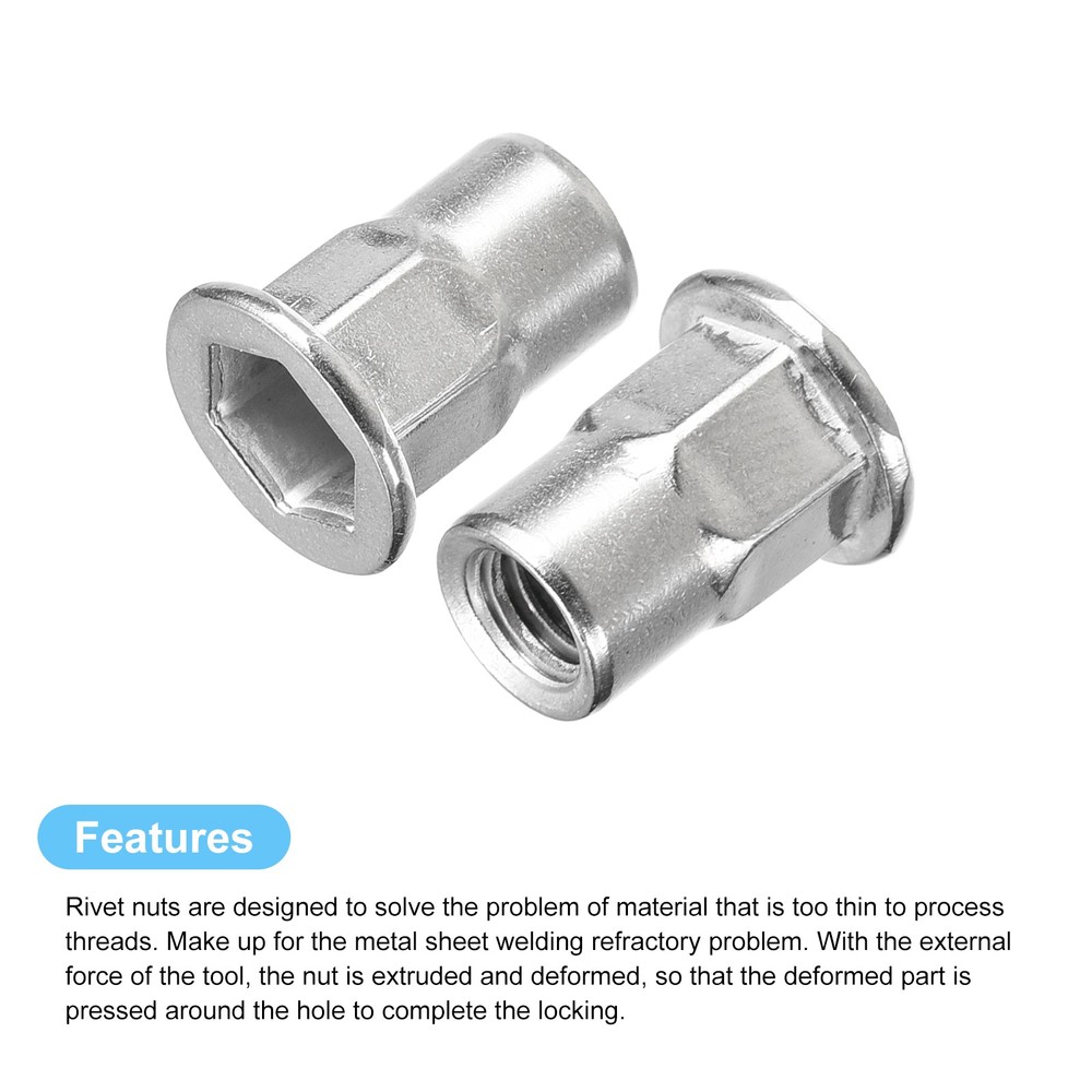 60pcs M6 Half Hex Body Rivet Nuts Stainless Steel Threaded Insert Nut