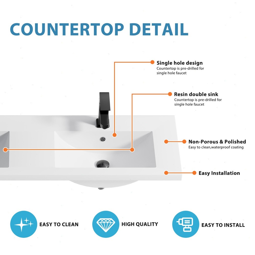 48" Double Sink Vanity Top Undermount Bathroom Sink