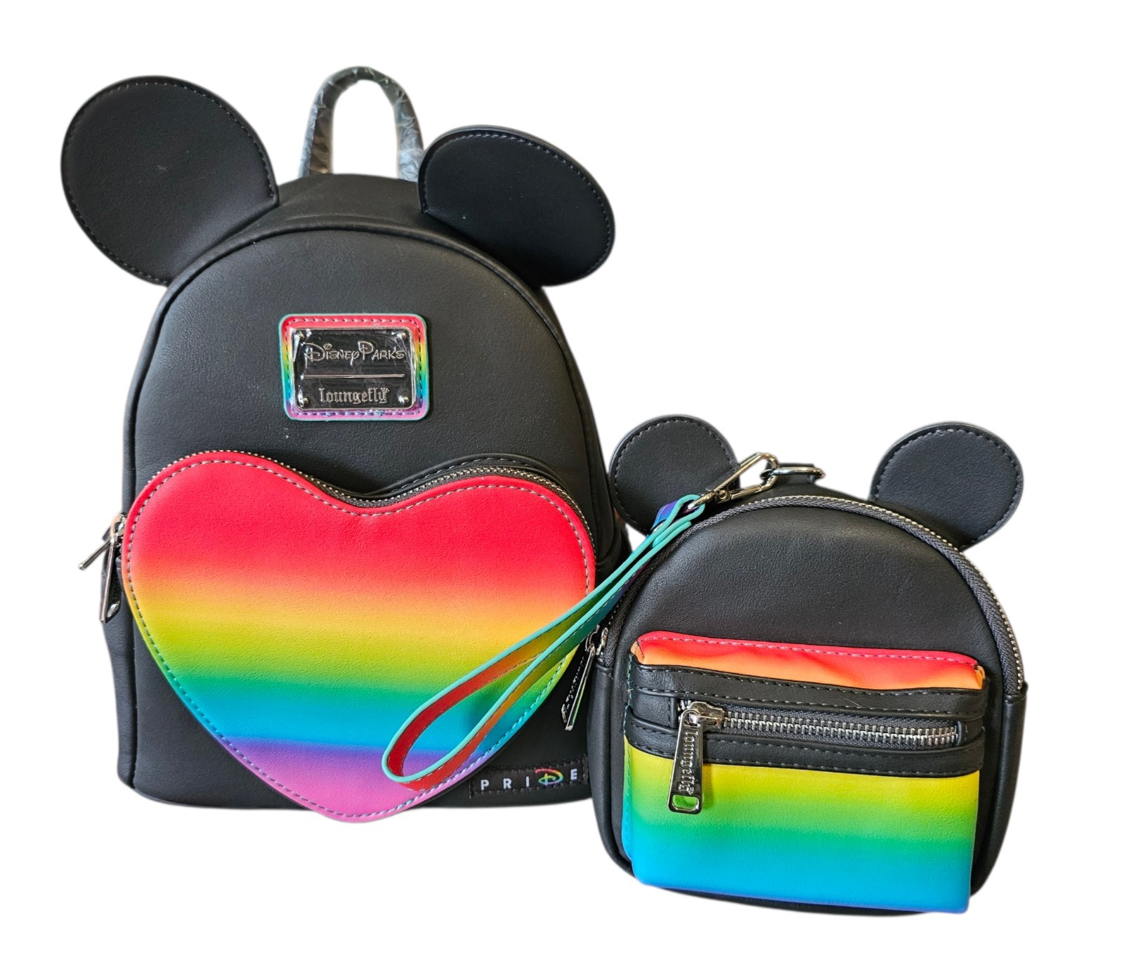 Disney Parks Loungefly Pride Collection Pair Mickey Mini Backpack Rainbow Heart