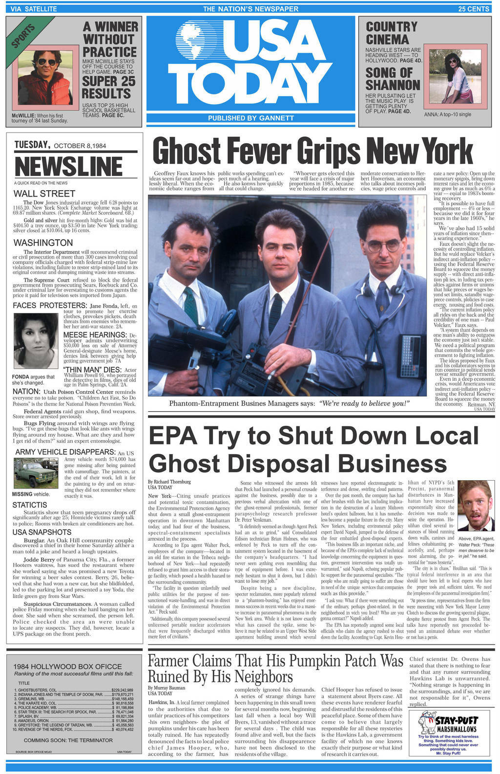 1984 Ghostbusters USA Today Poster/Print Venkman Egon Ray Winston
