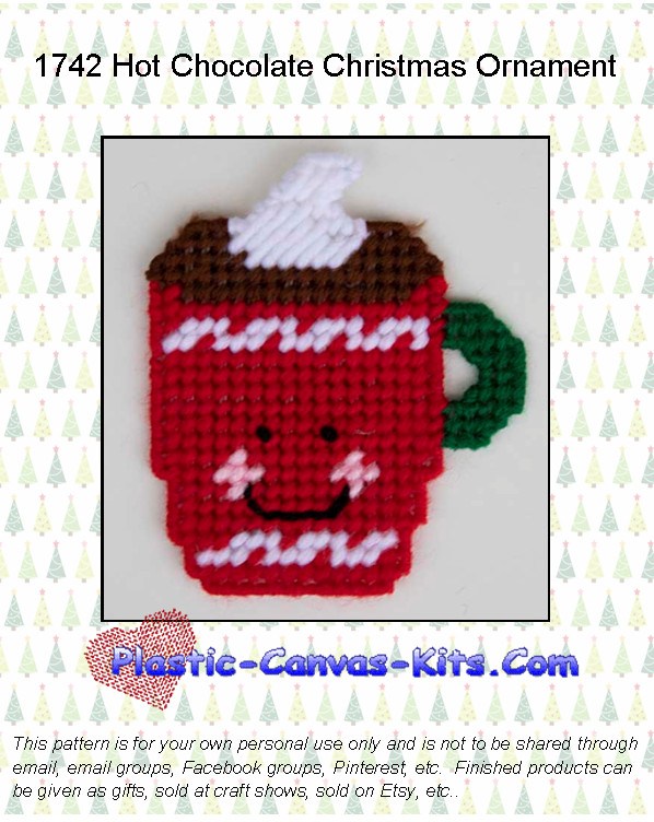 Hot Chocolate Christmas Ornament- Plastic Canvas Pattern or Kit