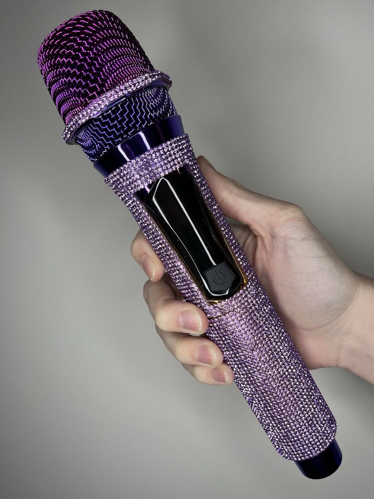 Lavender Rhinestone Wireless Karaoke Microphone + Receiver System - Rechargeable