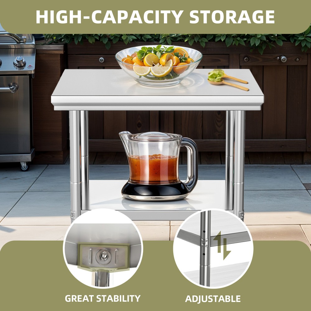 Rolling Commercial Work Table Double Shelves Storage Stainless Steel Workbench