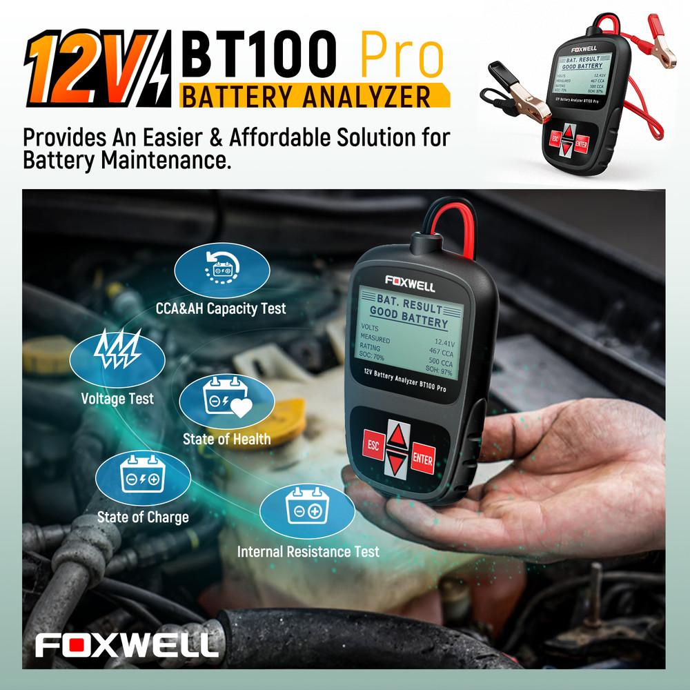 FOXWELL BT100 Pro Code Reader Battery Tester Cranking Charging Voltage Tester