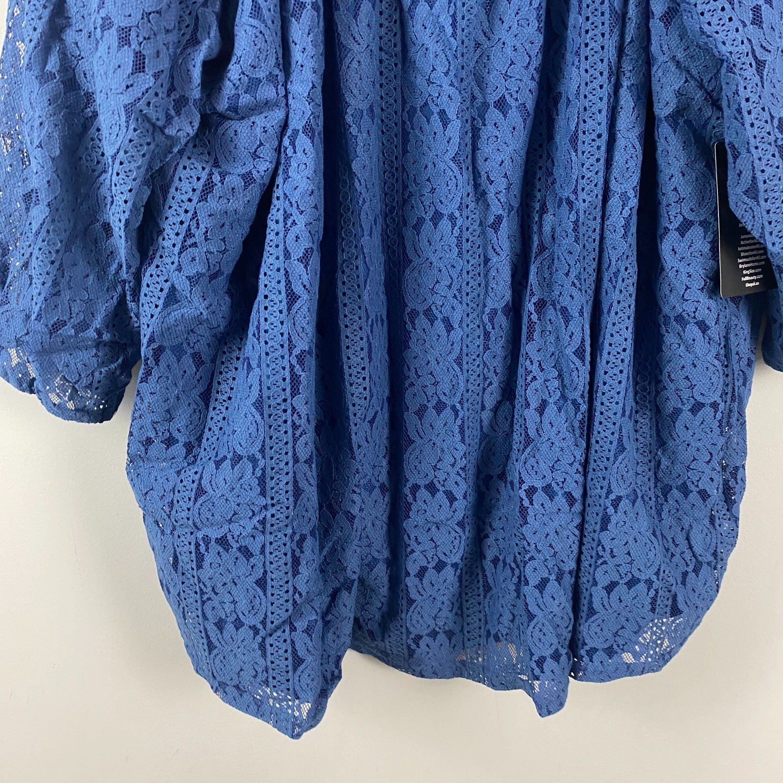 Catherines Stretch Lace Peasant Blouse Size 5X Blue 3/4 Sleeves Lined
