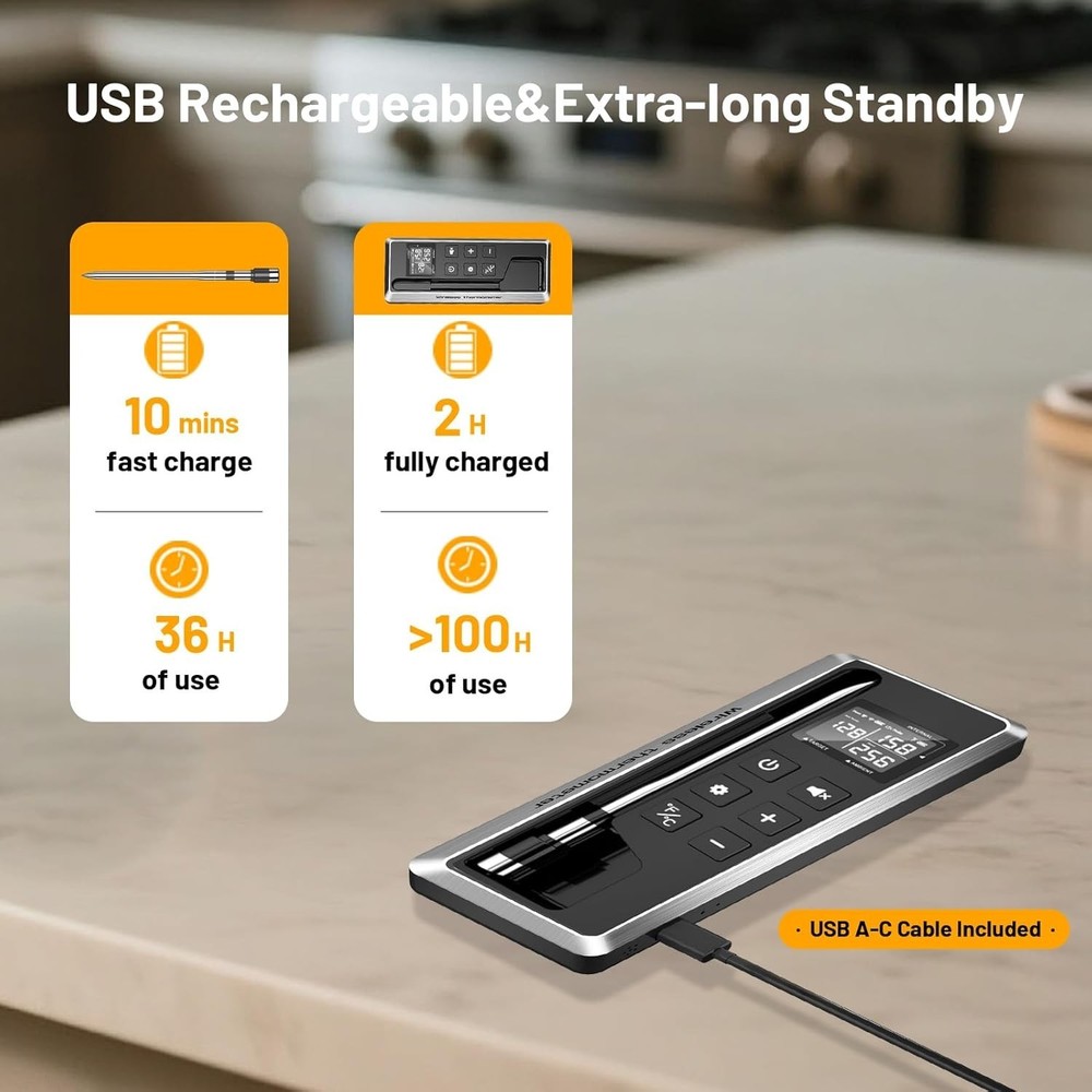 Wireless Meat Thermometer with Smart Timer & APP Control, 800ft Bluetooth Gri...