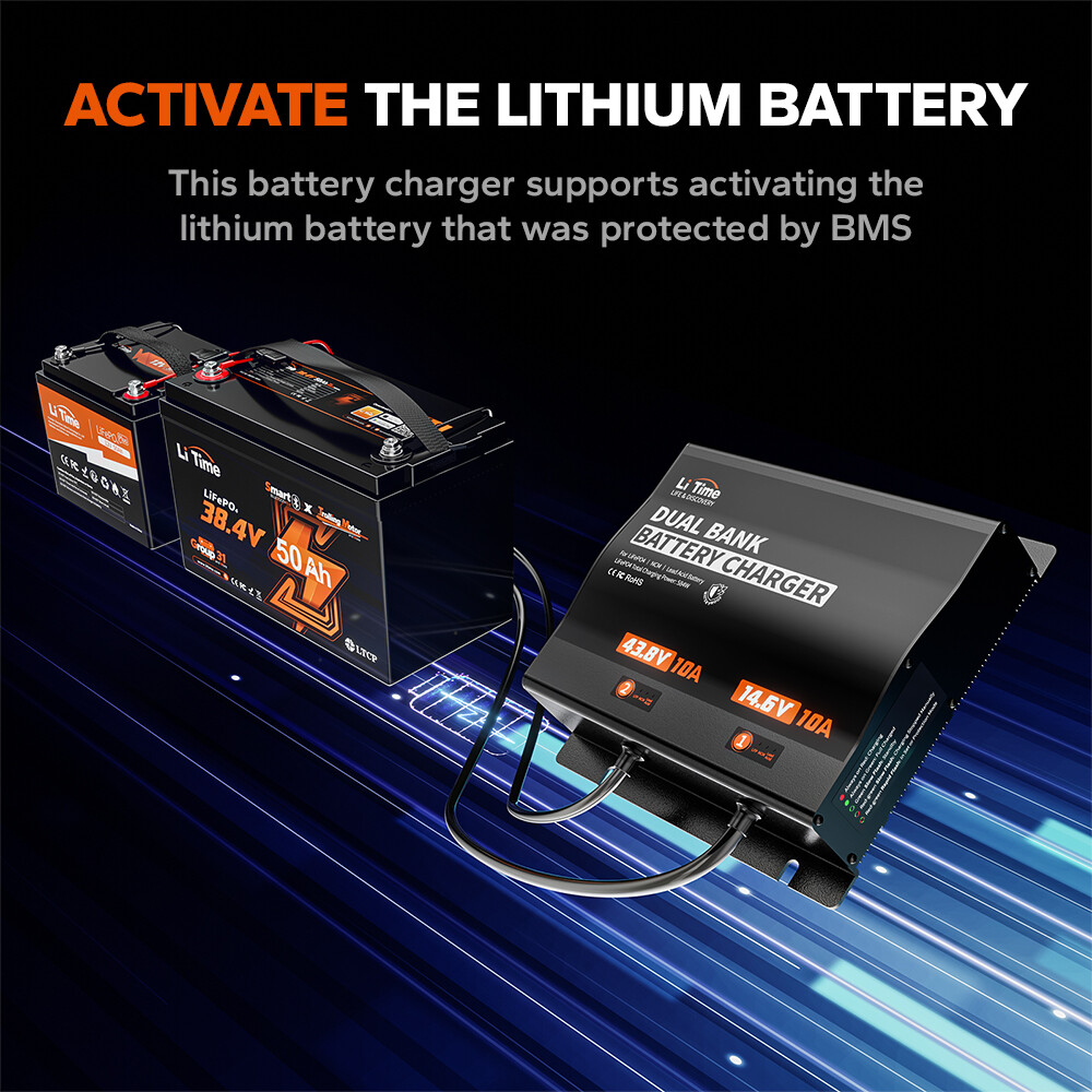 LiTime 14.6V+43.8V 10A Dual Bank Smart Battery Charger for LiFePO4 Lead Acid NCM