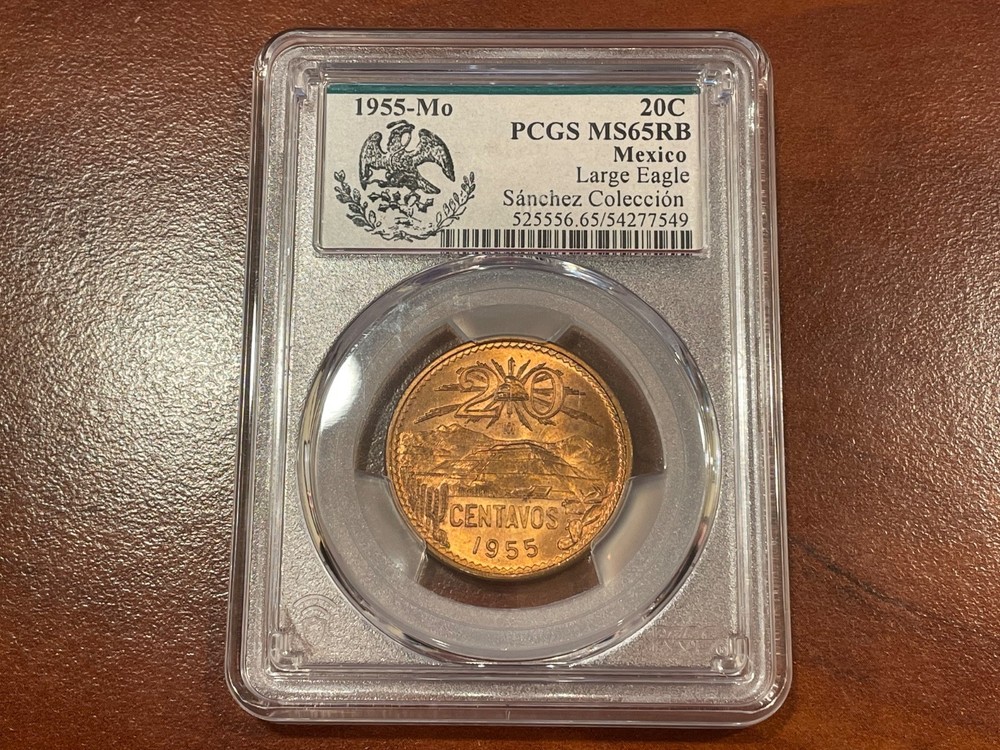 1955 Mo 20C PCGS MS65RB Mexico Large Eagle