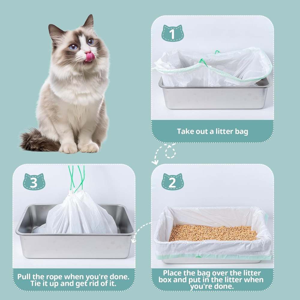 Large Litter Box Liner, 20 Count Litter Box Liner, Extra Large Drawstring Lit...