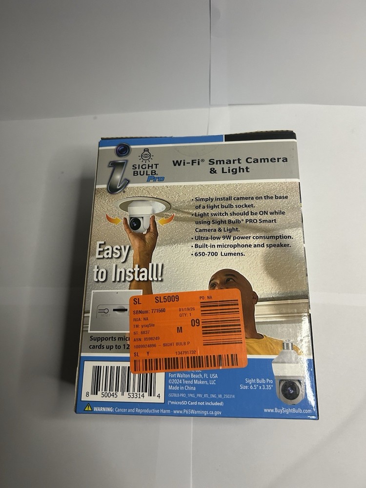 Sight Bulb WiFi Smart Camera & Light Pro, Equivalent LED Light Open Box