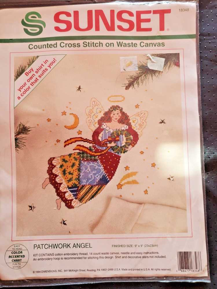 Sunset "Patchwork Angel" Waste canvas with Floss