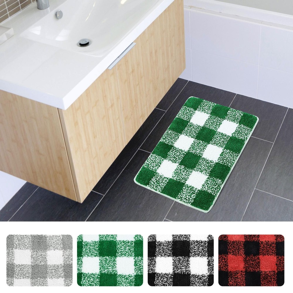 Microfiber Plaid Pattern Bathroom Rugs Soft Bath Rug