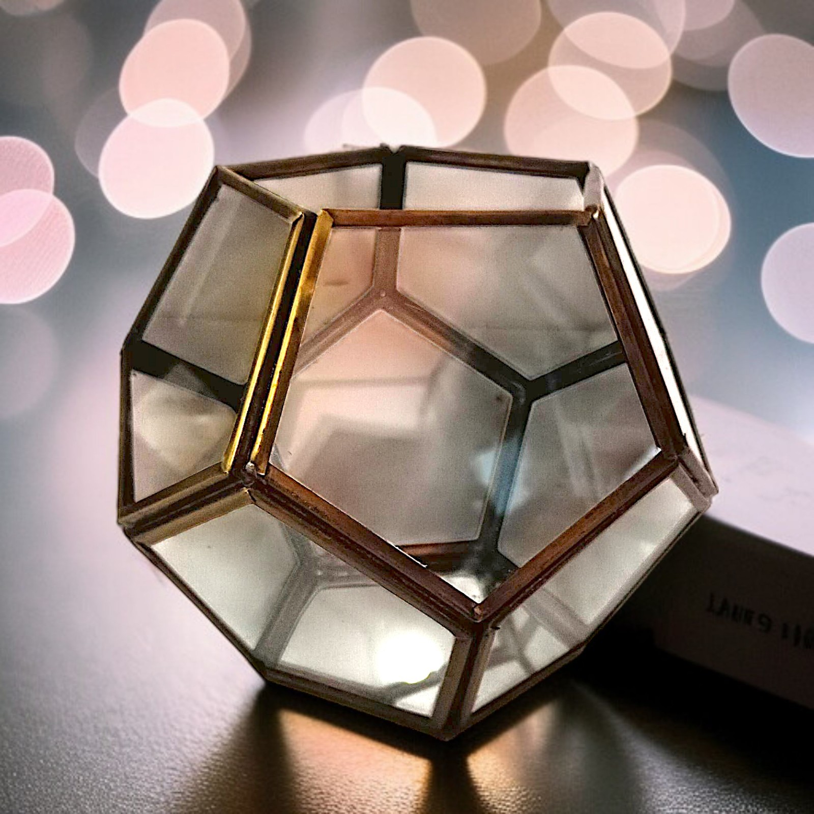 Vtg Brass Glass Terrarium Octagon Geometric Planter Display Case Candle Holder